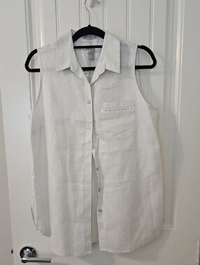 Chico's Light Silver Shimmer Linen Sleeveless Button-Up Tunic Top